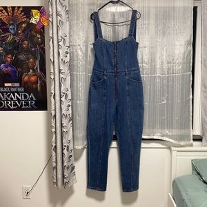 zip-front skinny denim overalls